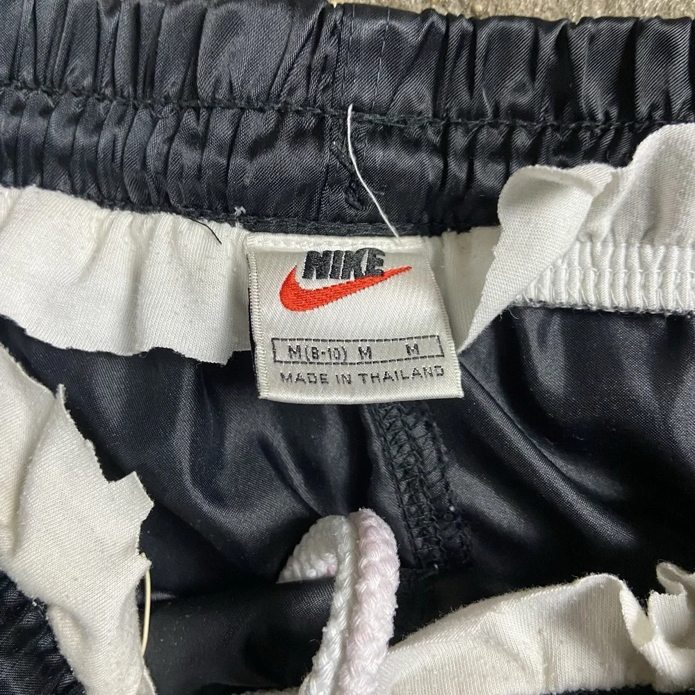Vintage 90s Nike Nylon Shorts Youth Size Medium Black Drawstring Swoosh Logo